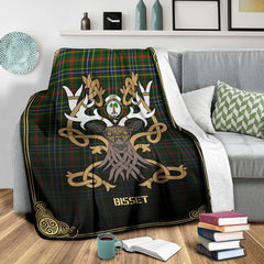 Bisset Tartan Crest Premium Blanket - Celtic Stag style