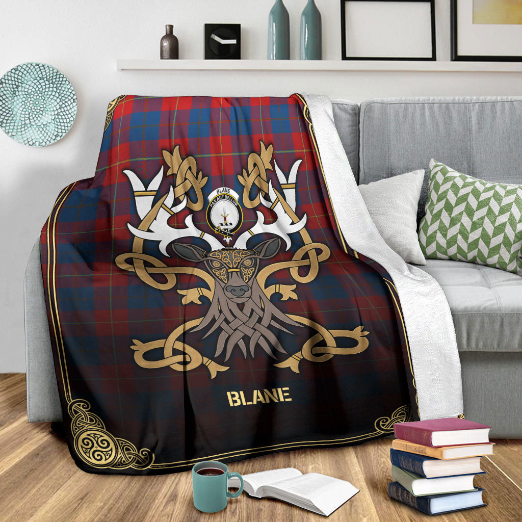 Blane Tartan Crest Premium Blanket - Celtic Stag style