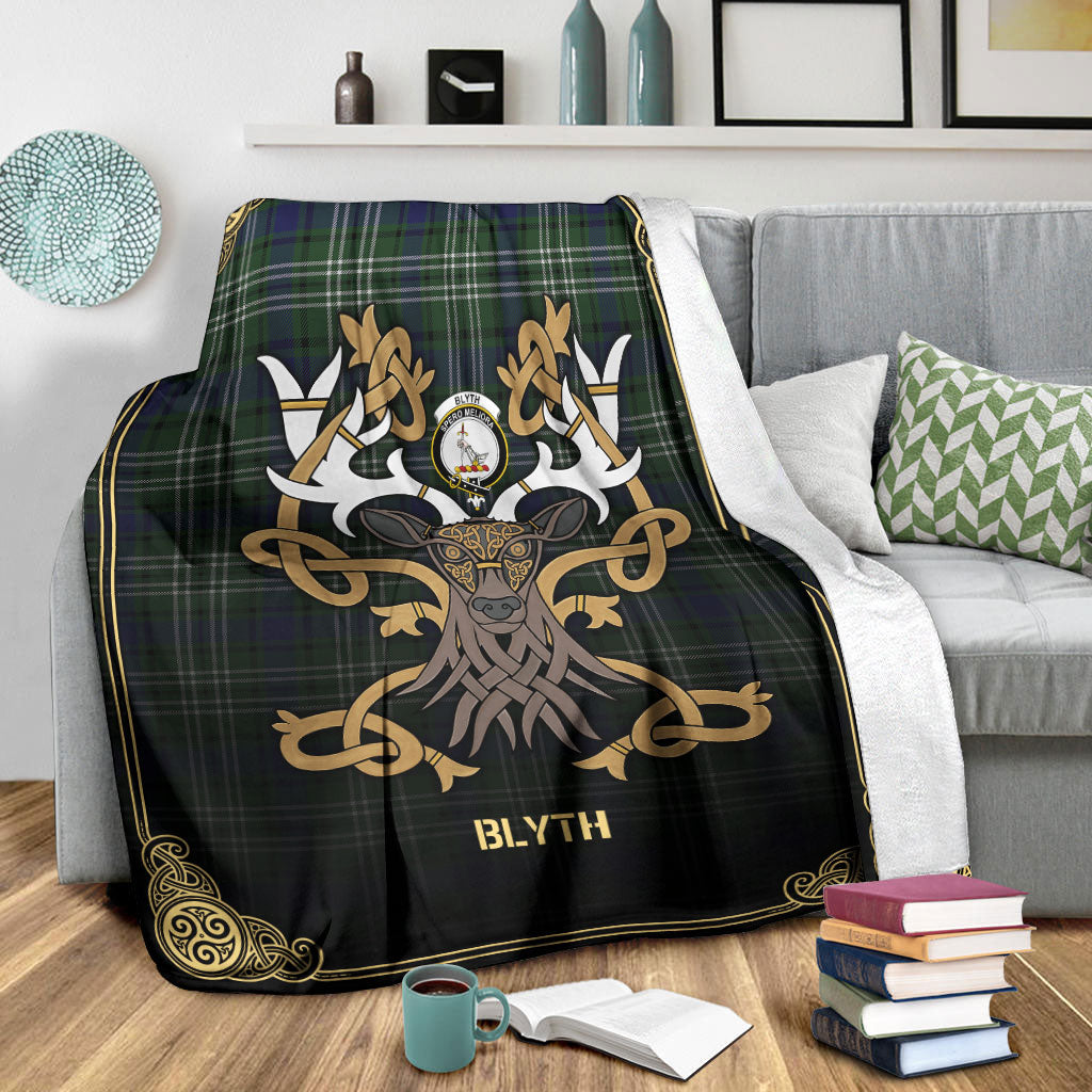 Blyth Tartan Crest Premium Blanket - Celtic Stag style