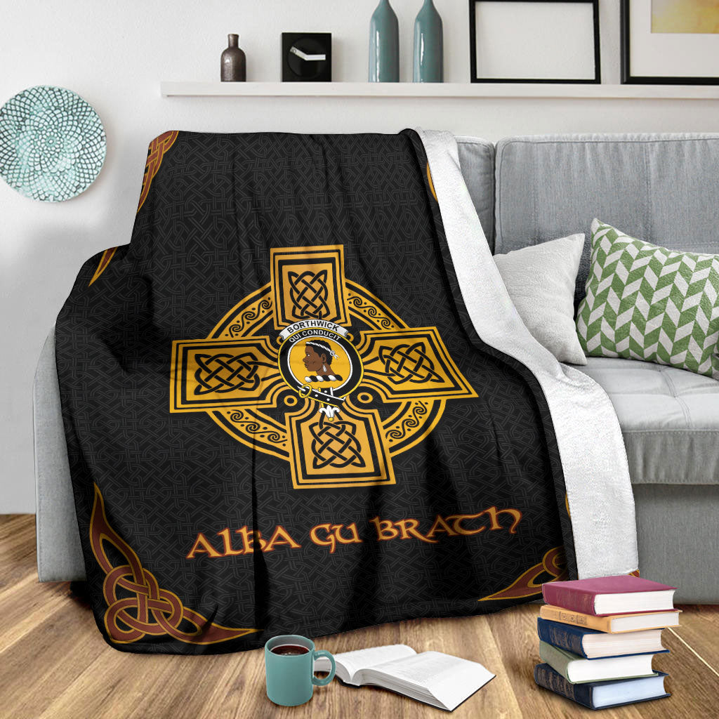 Borthwick Crest Premium Blanket - Black Celtic Cross Style