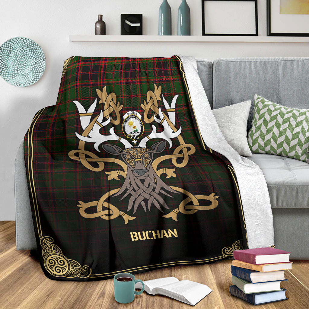 Buchan Modern Tartan Crest Premium Blanket - Celtic Stag style