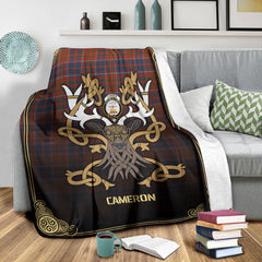 Cameron of Lochiel Ancient Tartan Crest Premium Blanket - Celtic Stag style