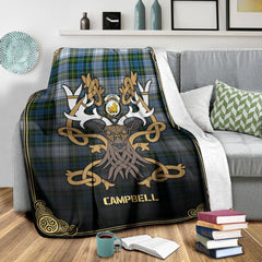 Campbell Dress Tartan Crest Premium Blanket - Celtic Stag style