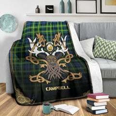 Campbell of Breadalbane Ancient Tartan Crest Premium Blanket - Celtic Stag style