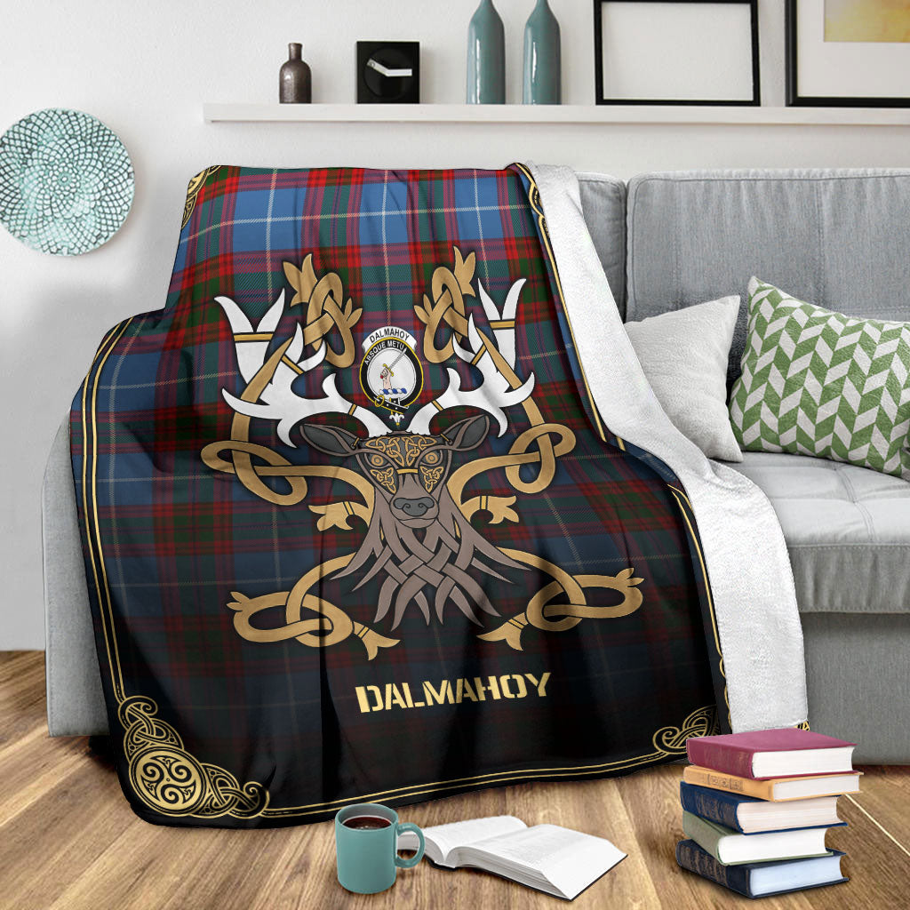 Dalmahoy Tartan Crest Premium Blanket - Celtic Stag style