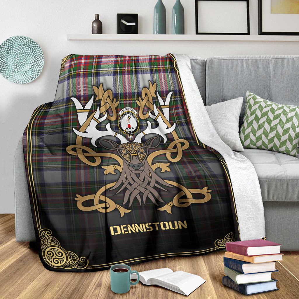 Dennistoun Tartan Crest Premium Blanket - Celtic Stag style