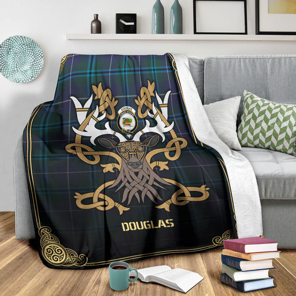 Douglas Modern Tartan Crest Premium Blanket - Celtic Stag style