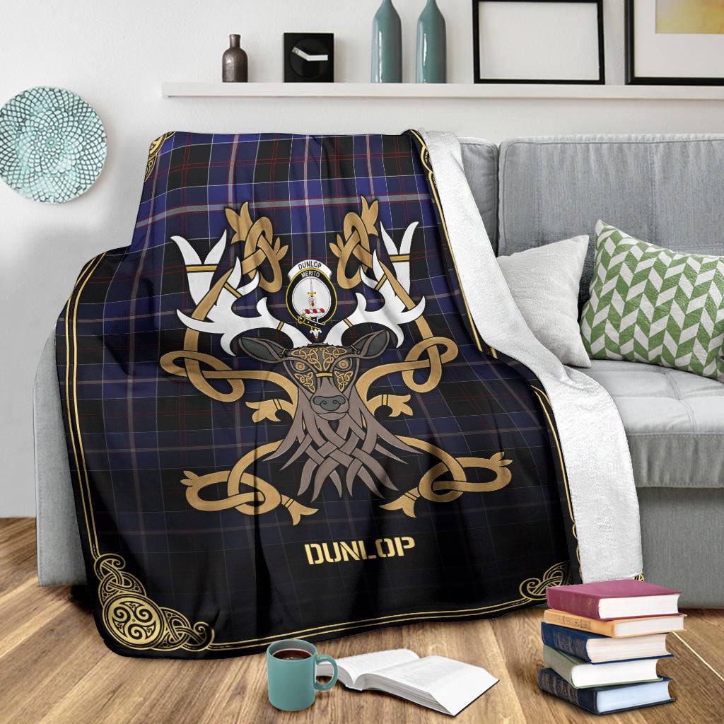 Dunlop Modern Tartan Crest Premium Blanket - Celtic Stag style