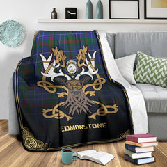 Edmonstone Tartan Crest Premium Blanket - Celtic Stag style