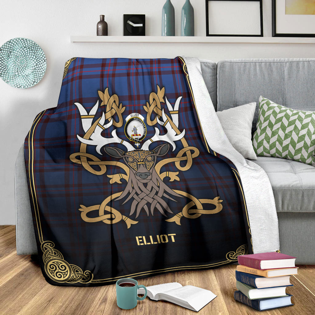 Elliot Modern Tartan Crest Premium Blanket - Celtic Stag style