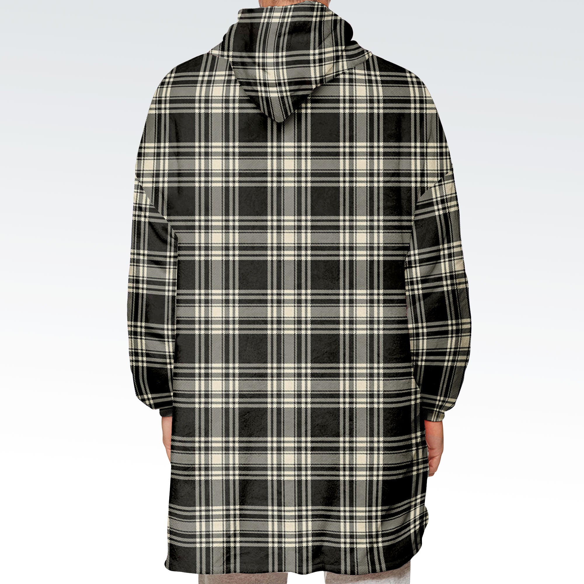 Menzies Black _ White Ancient Tartan Hoodie Blanket