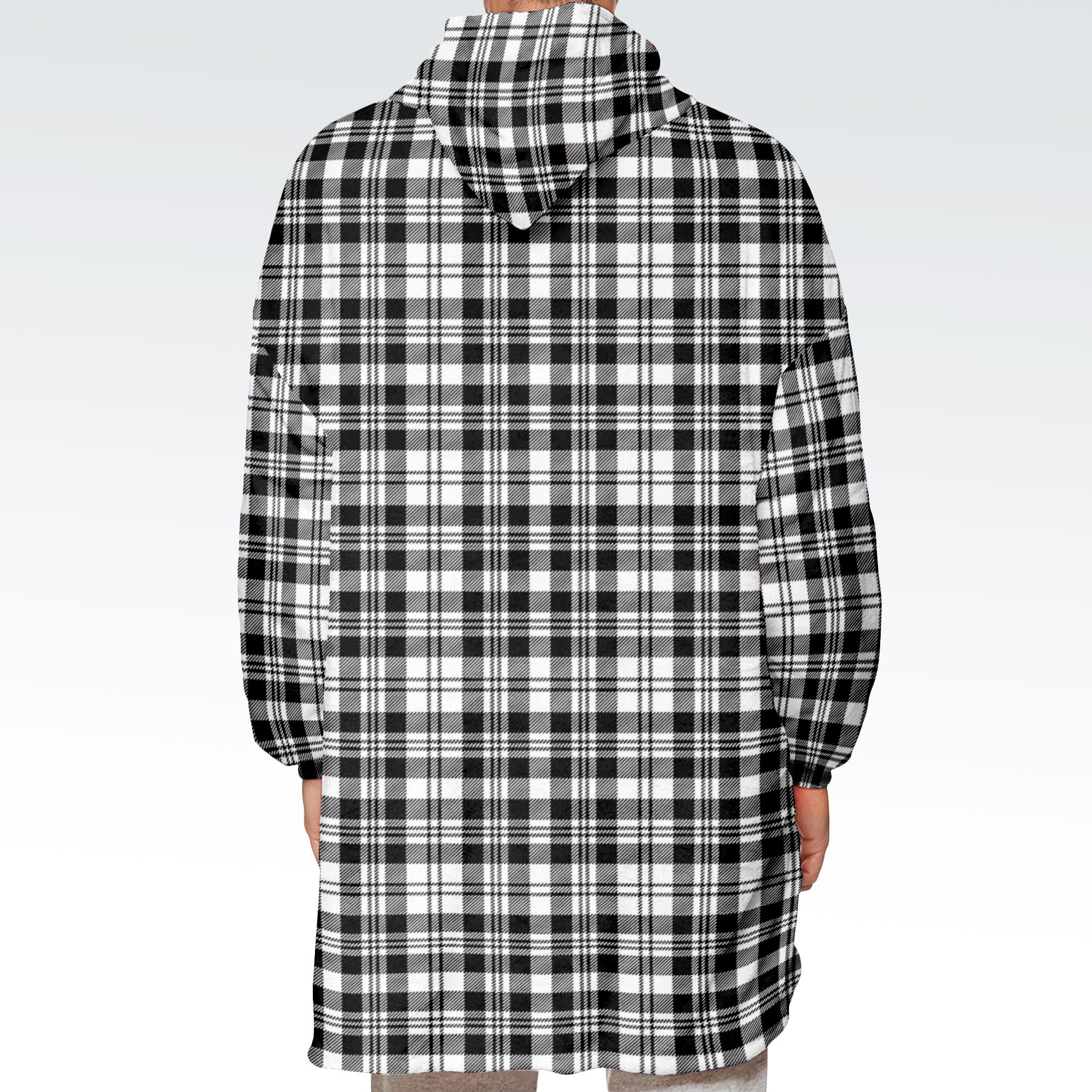 Scott Black & White Modern Tartan Hoodie Blanket