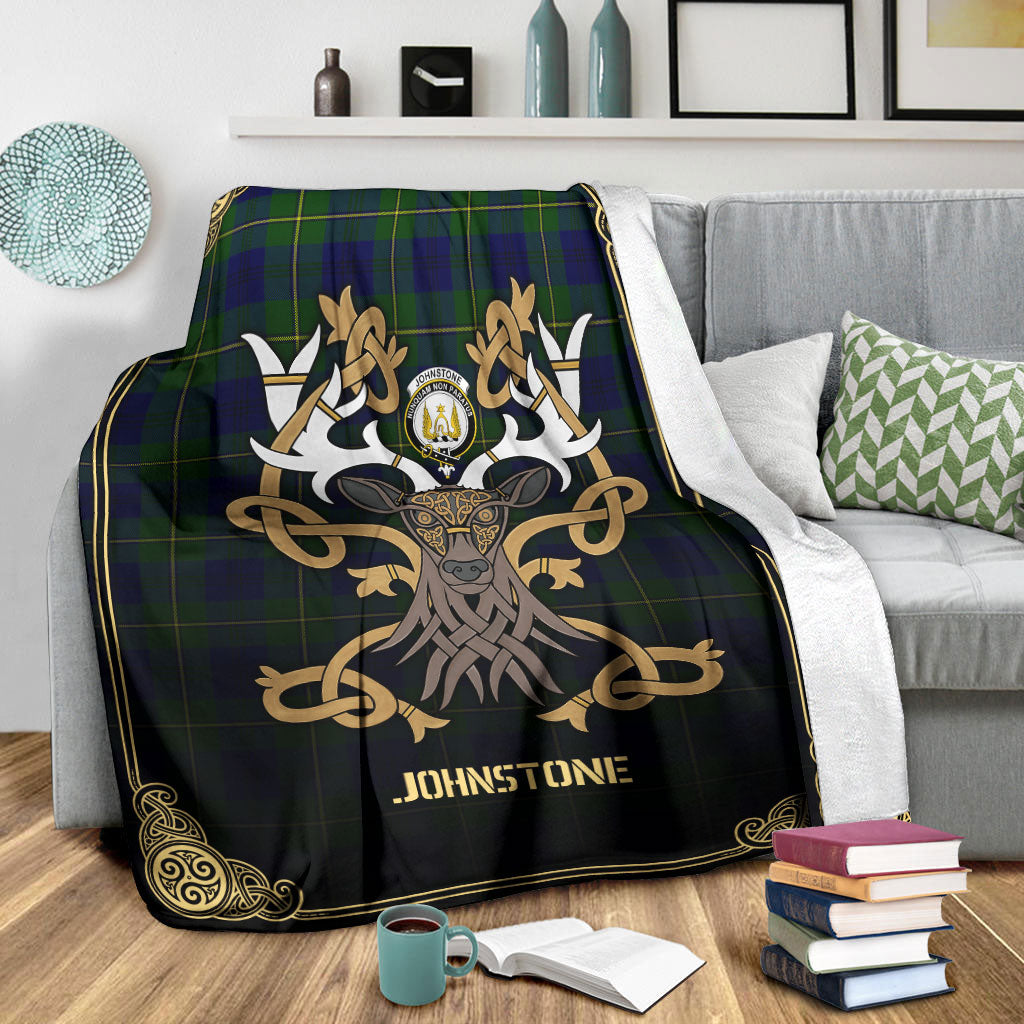 Johnstone Modern Tartan Crest Premium Blanket - Celtic Stag style