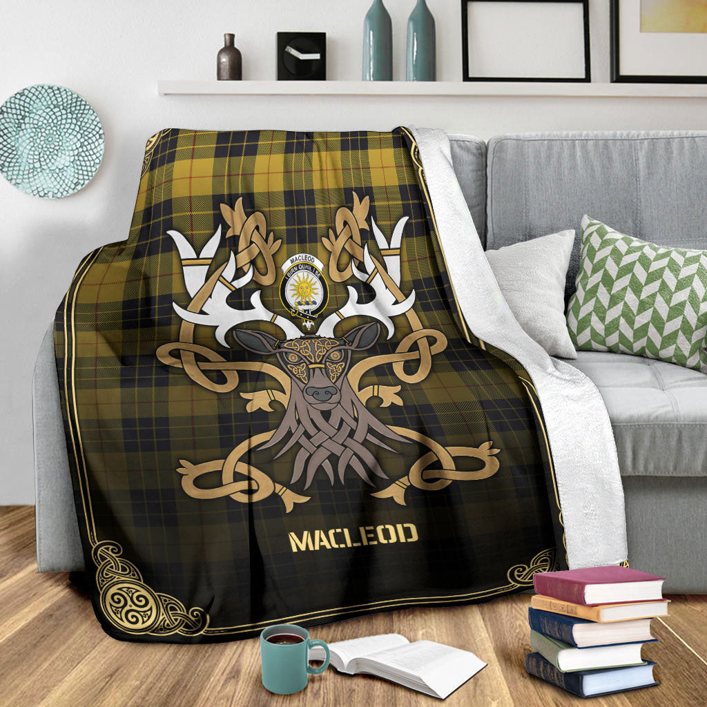 MacLeod of Lewis Ancient Tartan Crest Premium Blanket - Celtic Stag style