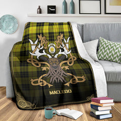 MacLeod of Lewis Modern Tartan Crest Premium Blanket - Celtic Stag style