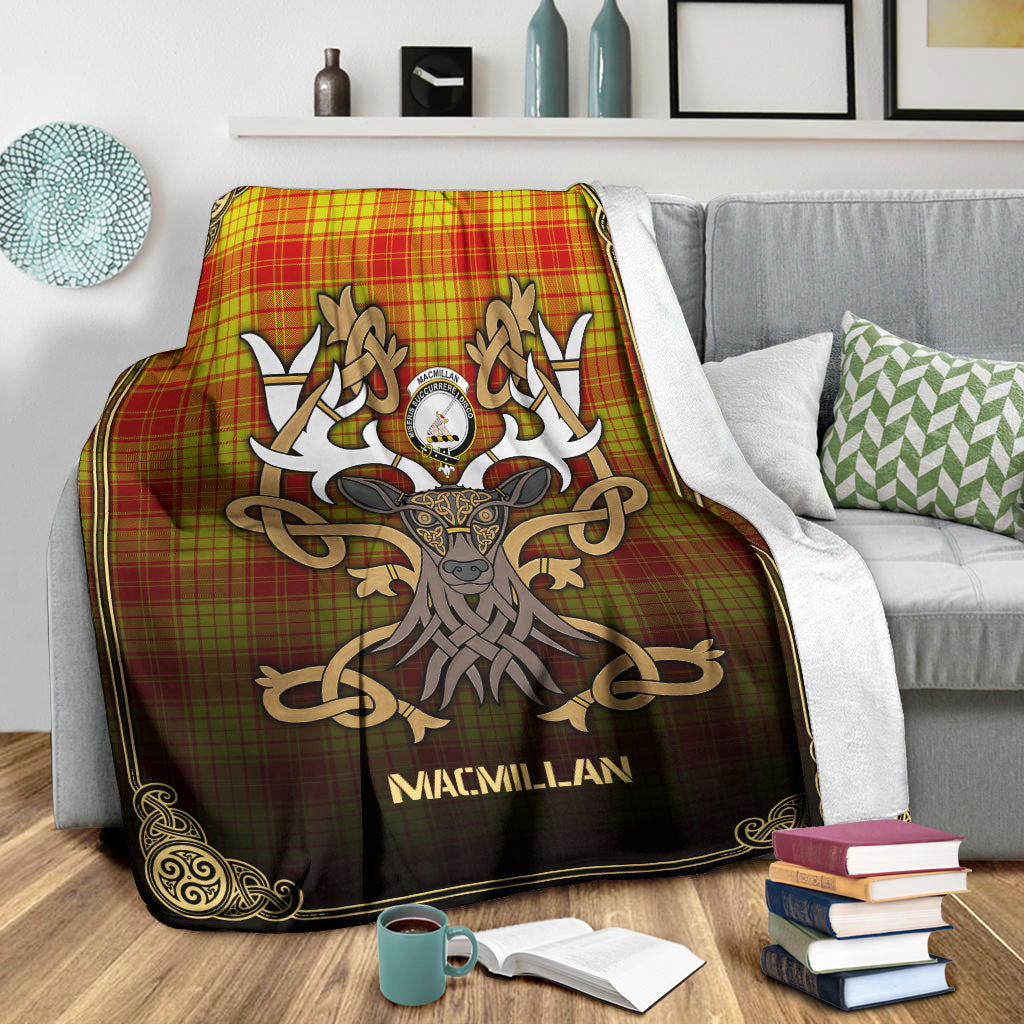 MacMillan Clan Tartan Crest Premium Blanket - Celtic Stag style