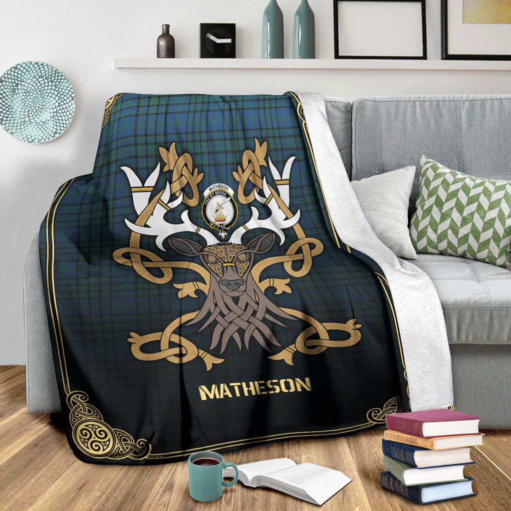 Matheson Hunting Ancient Tartan Crest Premium Blanket - Celtic Stag style