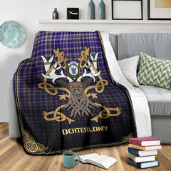 Ochterlony Tartan Crest Premium Blanket - Celtic Stag style