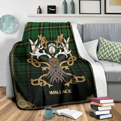 Wallace Hunting Modern Tartan Crest Premium Blanket - Celtic Stag style