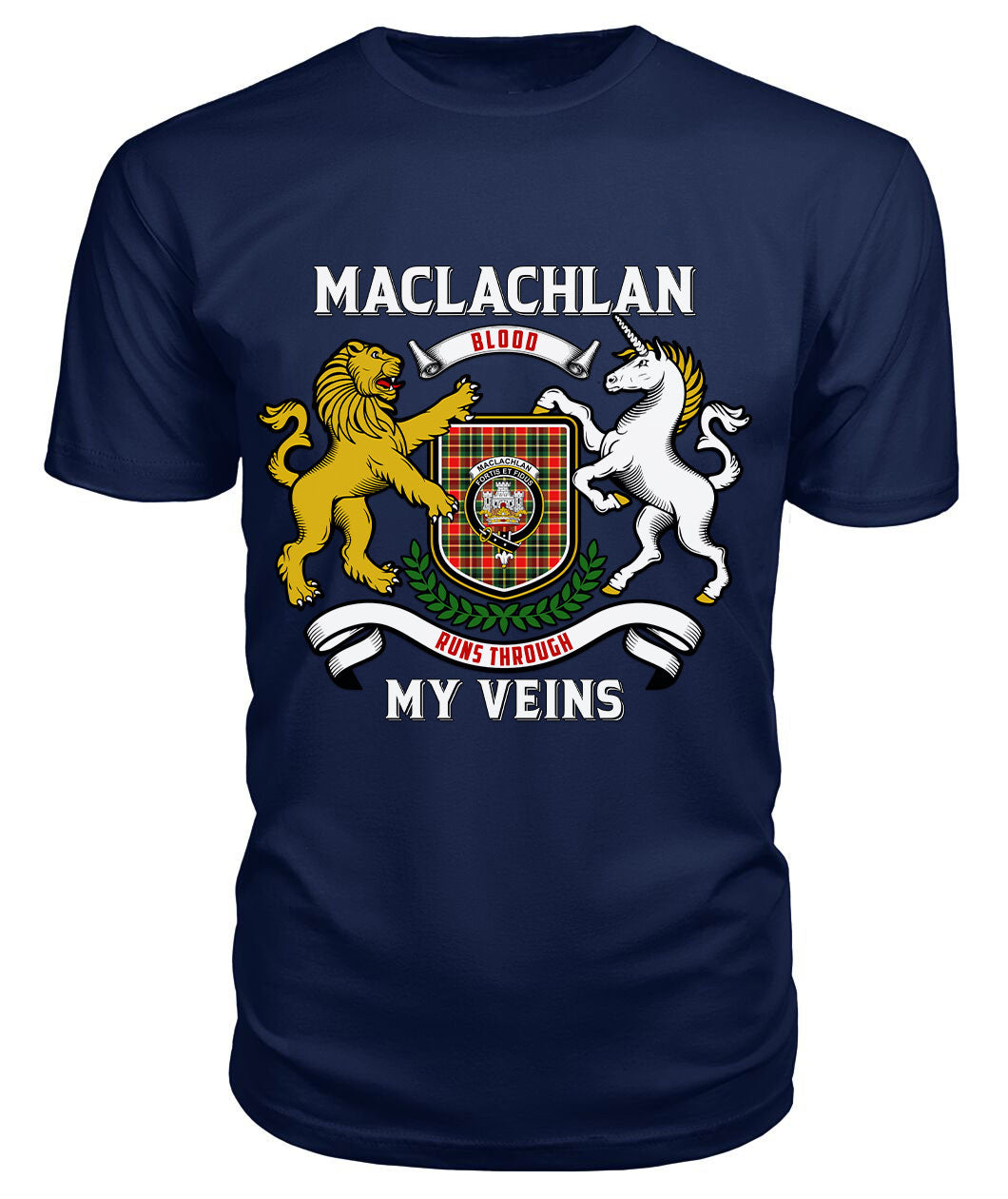 MacLachlan Hunting Modern Tartan Crest 2D T-shirt - Blood Runs Through My Veins Style