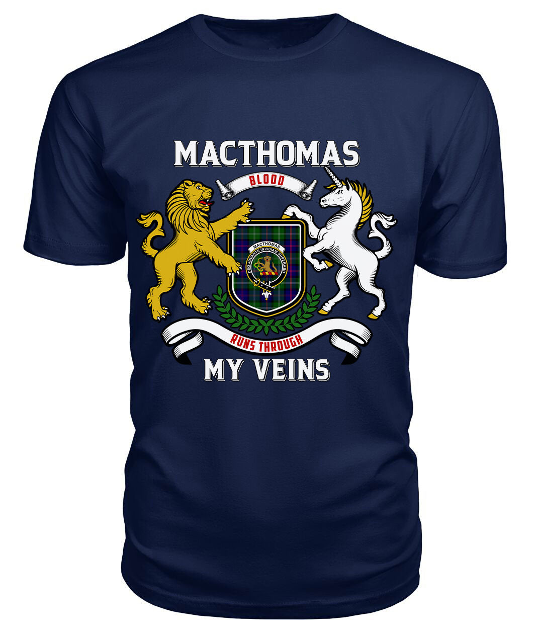 MacThomas Modern Tartan Crest 2D T-shirt - Blood Runs Through My Veins Style