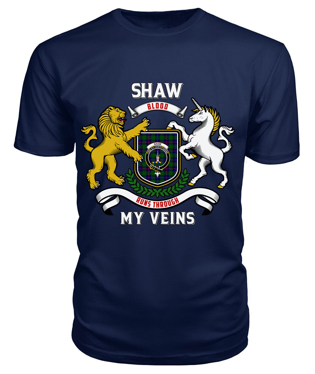 Shaw Modern Tartan Crest 2D T-shirt - Blood Runs Through My Veins Style