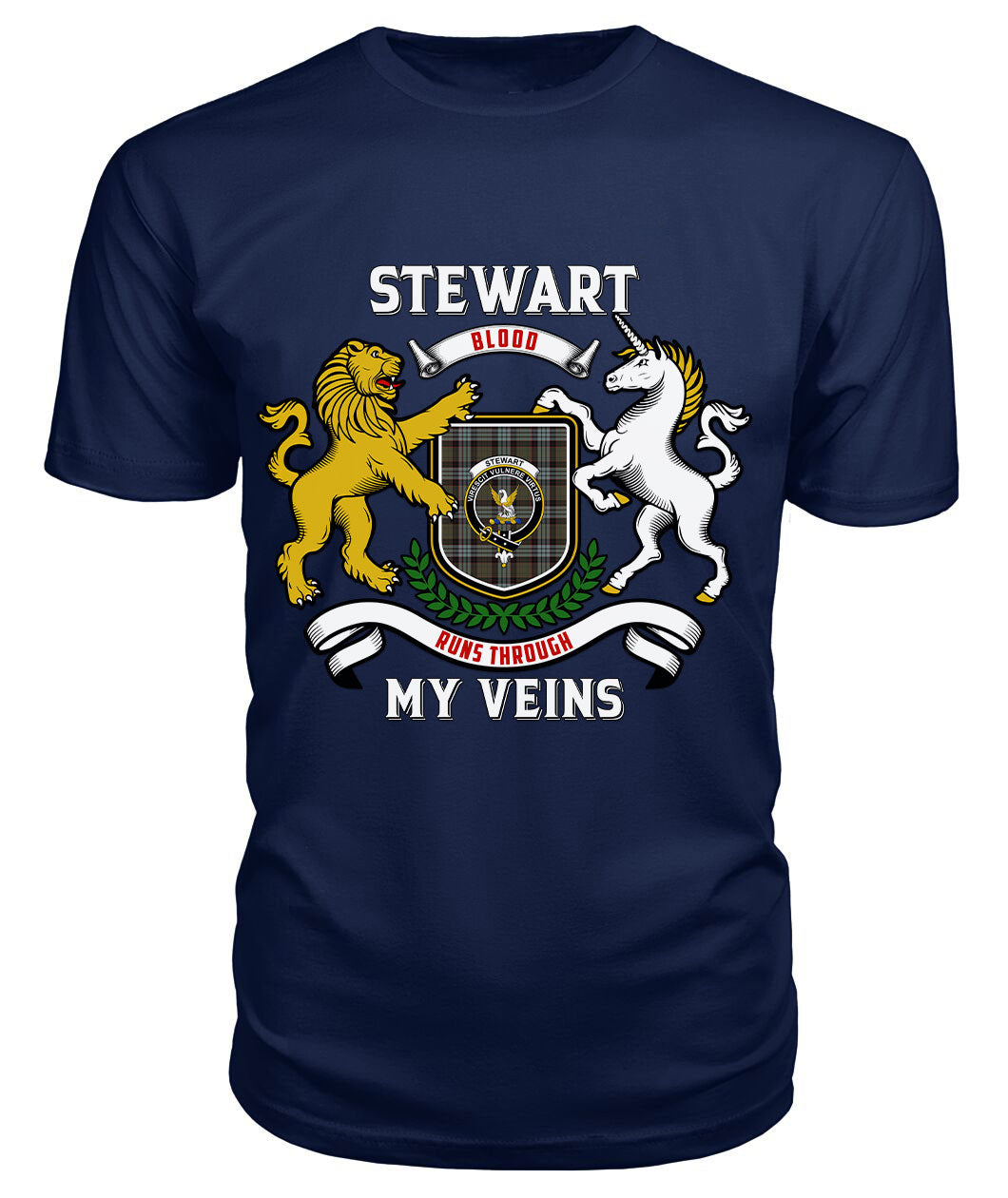 Stewart Old Weathered Tartan Crest 2D T-shirt - Blood Runs Through My Veins Style