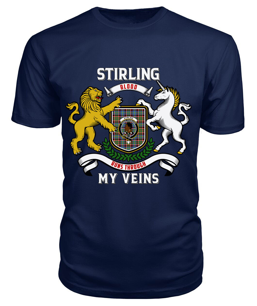Stirling (of Keir) Tartan Crest 2D T-shirt - Blood Runs Through My Veins Style