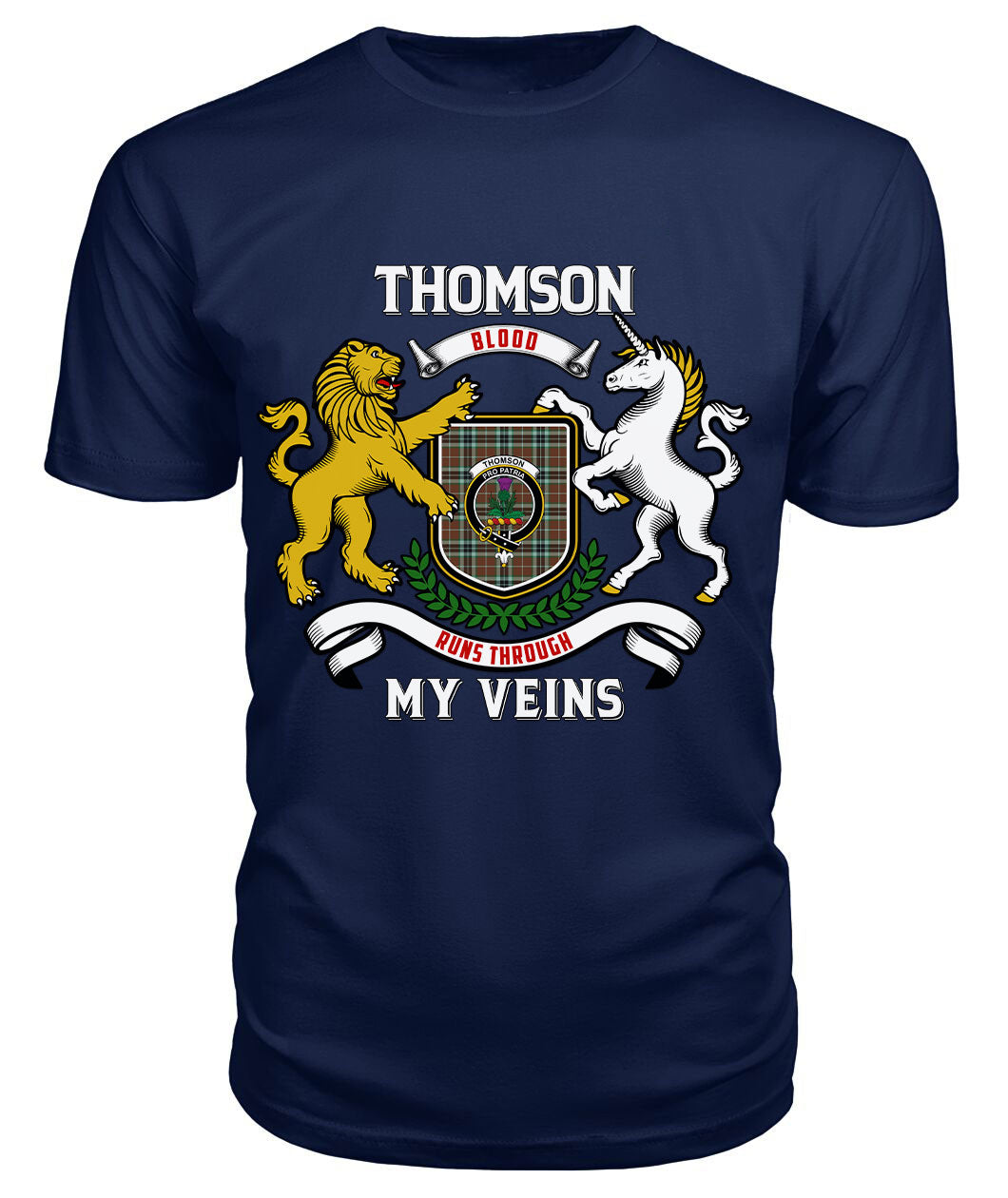 Thomson Hunting Modern Tartan Crest 2D T-shirt - Blood Runs Through My Veins Style