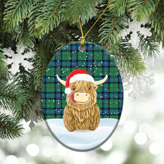 Armstrong Ancient Tartan Christmas Ceramic Ornament - Highland Cows Style