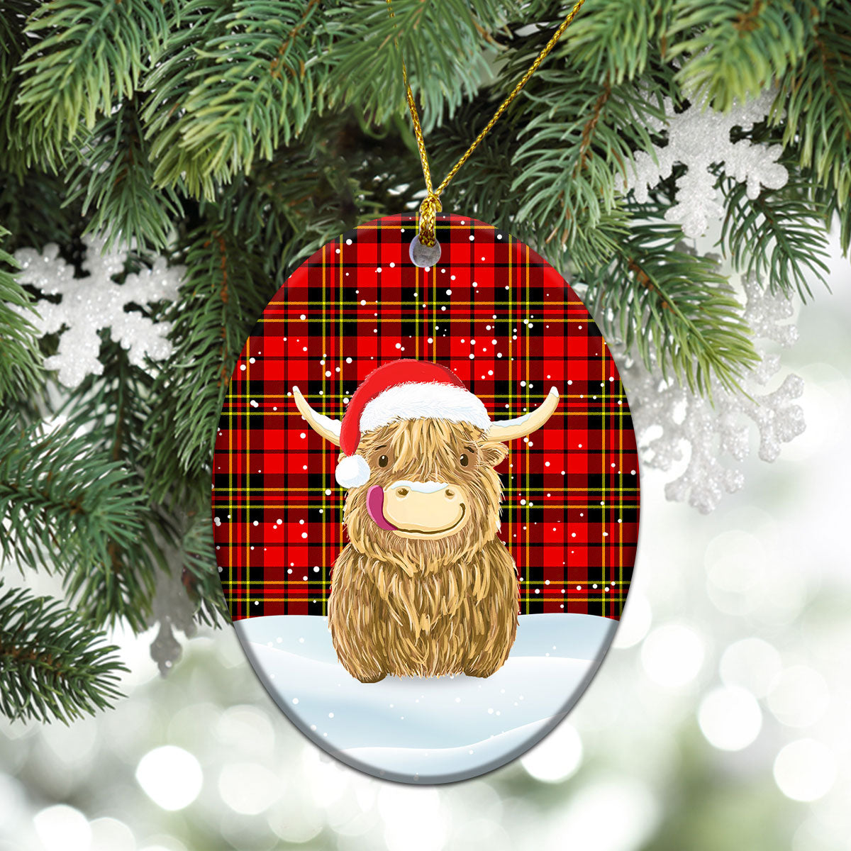 Brodie Modern Tartan Christmas Ceramic Ornament - Highland Cows Style