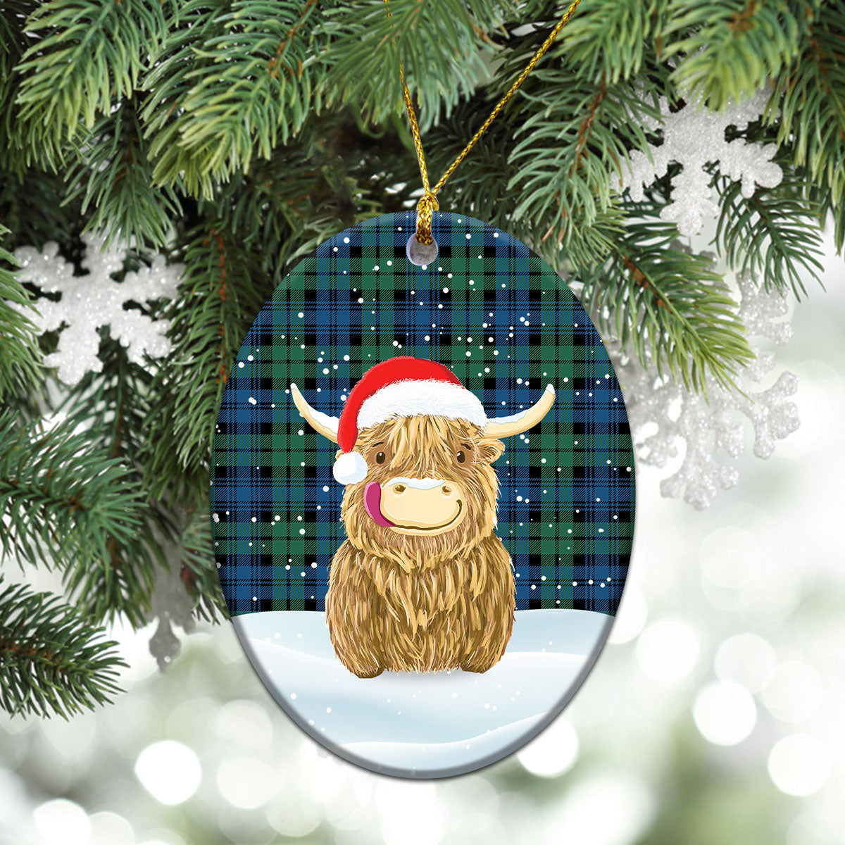 Campbell Ancient 02 Tartan Christmas Ceramic Ornament - Highland Cows Style