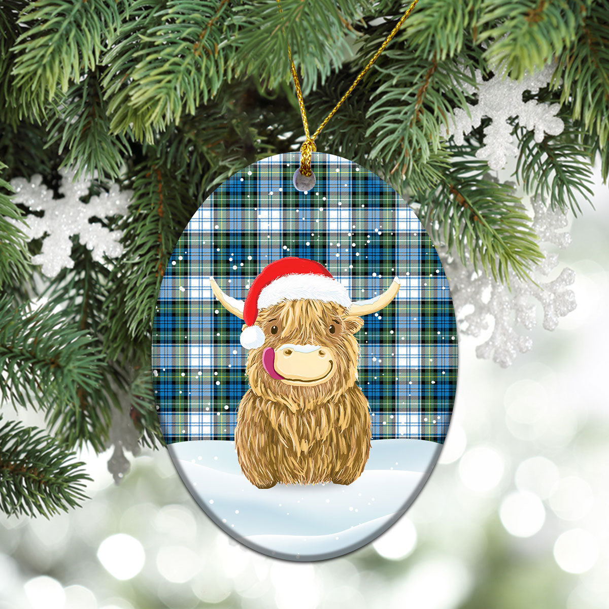 Campbell Dress Ancient Tartan Christmas Ceramic Ornament - Highland Cows Style