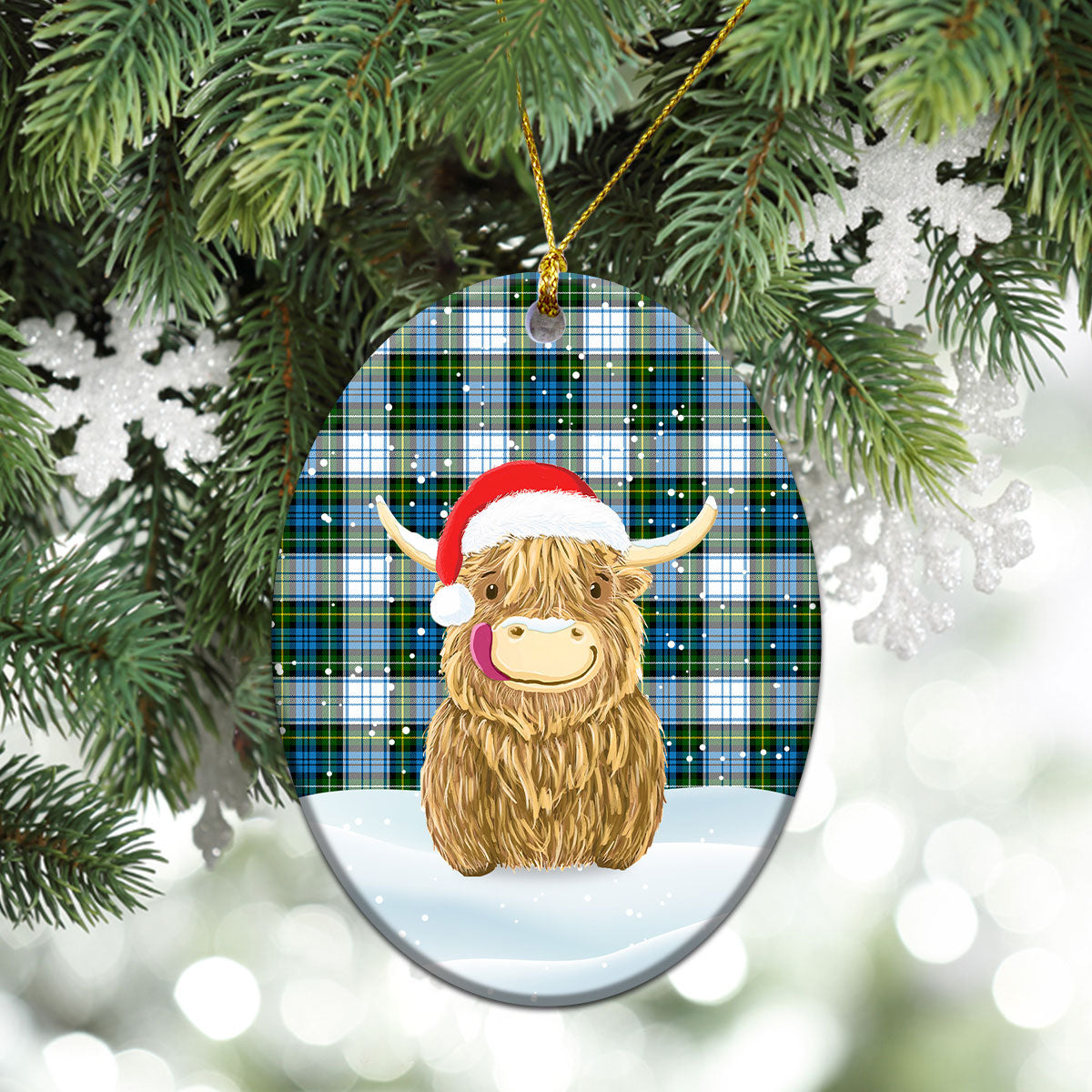 Campbell Dress Tartan Christmas Ceramic Ornament - Highland Cows Style