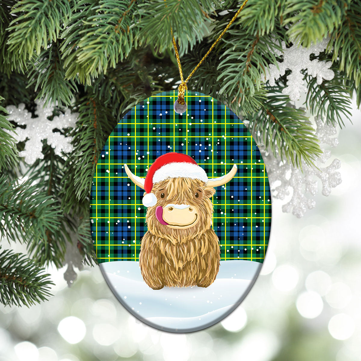 Campbell of Breadalbane Ancient Tartan Christmas Ceramic Ornament - Highland Cows Style