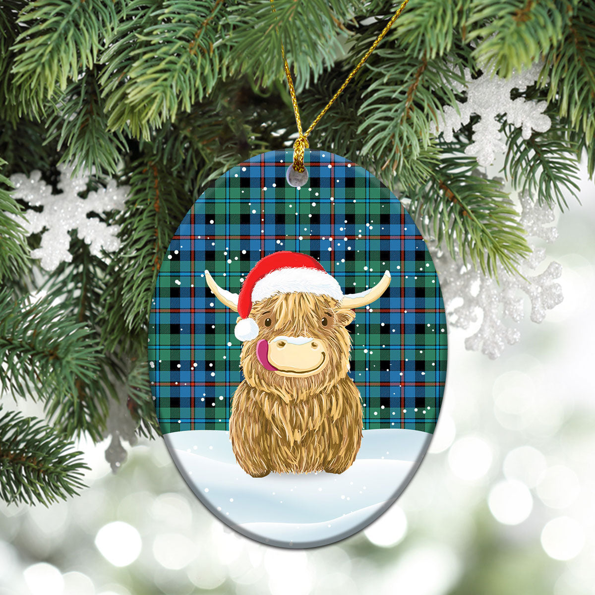 Campbell of Cawdor Ancient Tartan Christmas Ceramic Ornament - Highland Cows Style