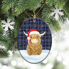 Clark Modern Tartan Christmas Ceramic Ornament - Highland Cows Style