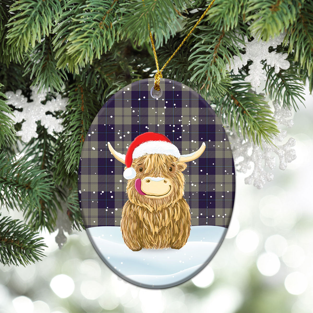 Cunningham Dress Blue Dancers Tartan Christmas Ceramic Ornament - Highland Cows Style