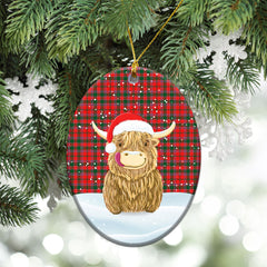 Dalziel Modern Tartan Christmas Ceramic Ornament - Highland Cows Style