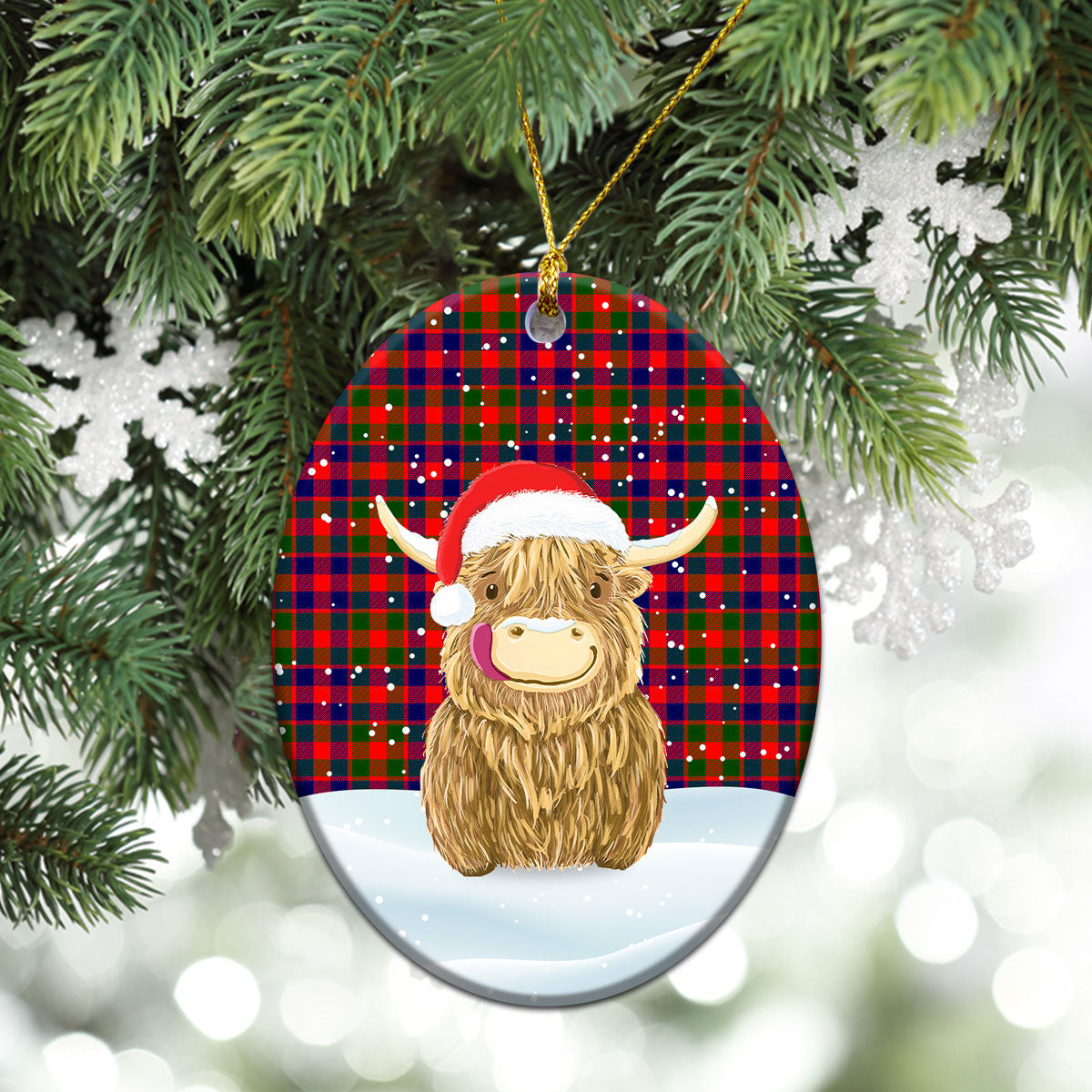 Gow (of Skeoch) Tartan Christmas Ceramic Ornament - Highland Cows Style