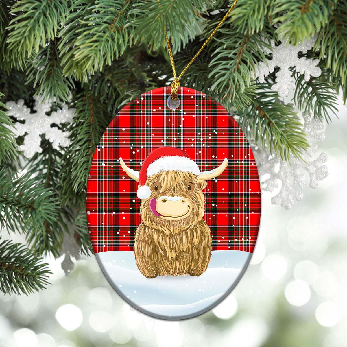 MacBean Tartan Christmas Ceramic Ornament - Highland Cows Style