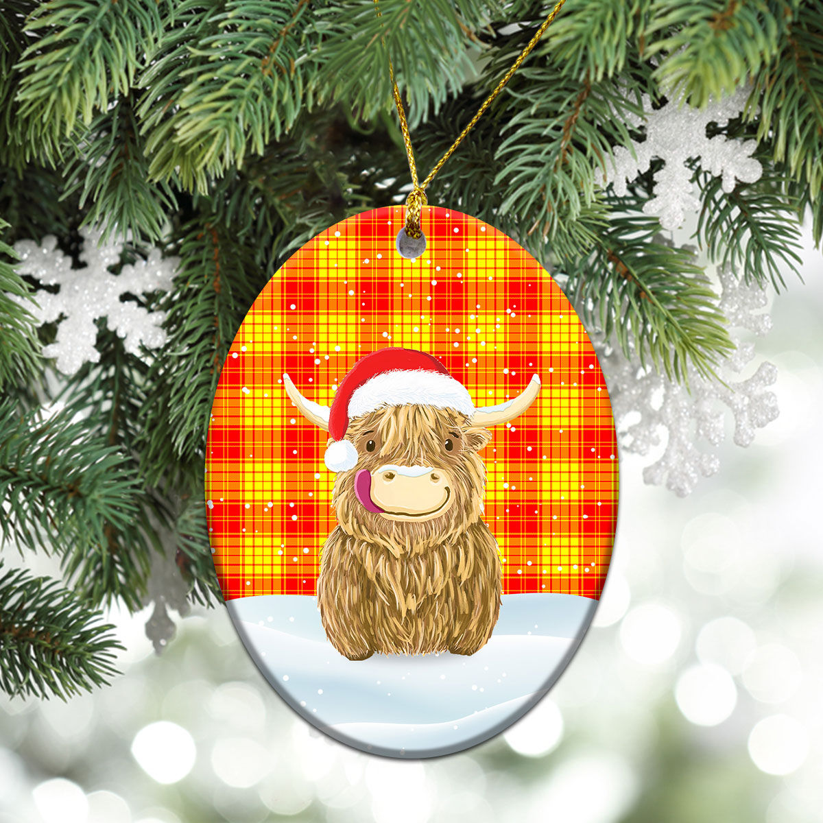 MacMillan Tartan Christmas Ceramic Ornament - Highland Cows Style