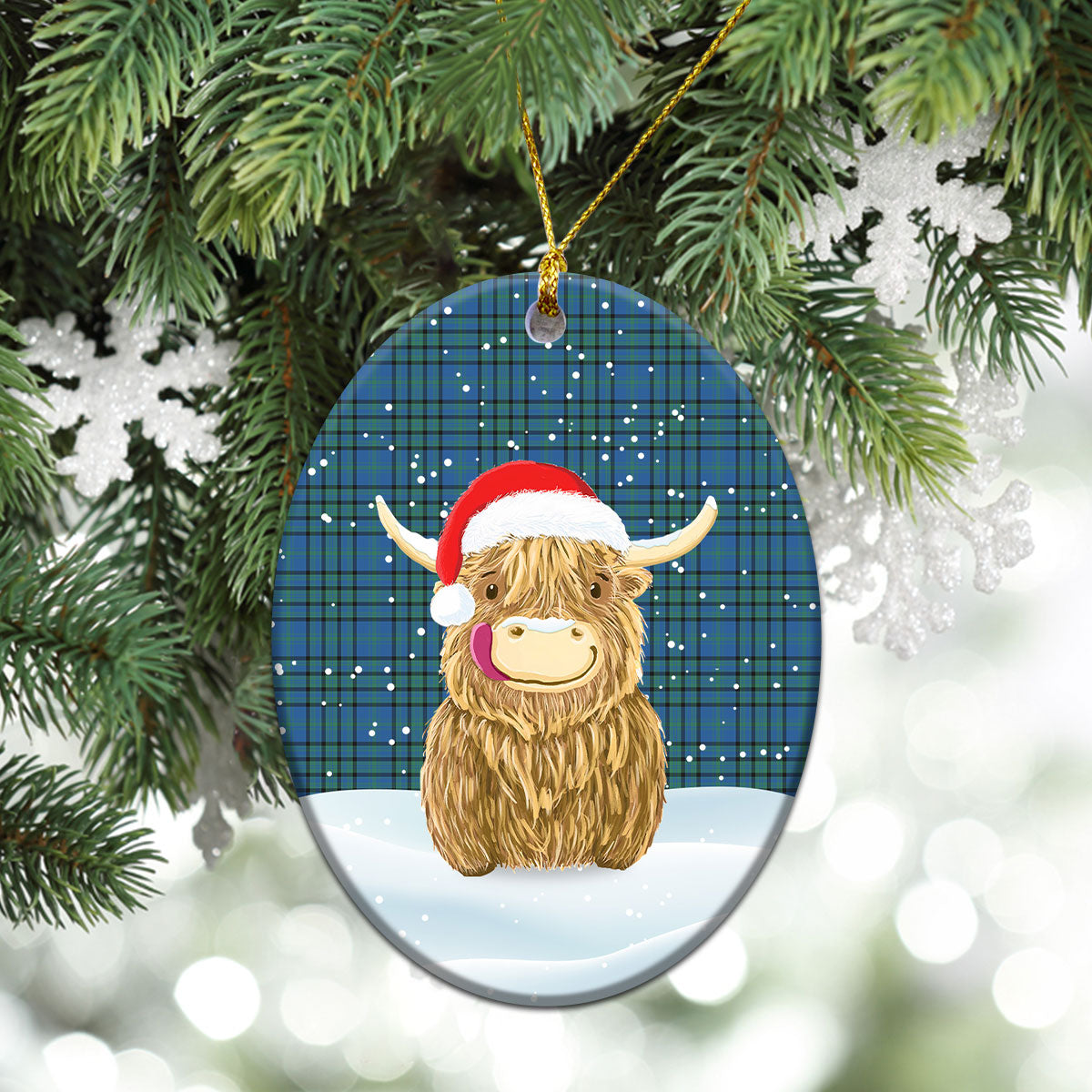 Matheson Hunting Ancient Tartan Christmas Ceramic Ornament - Highland Cows Style