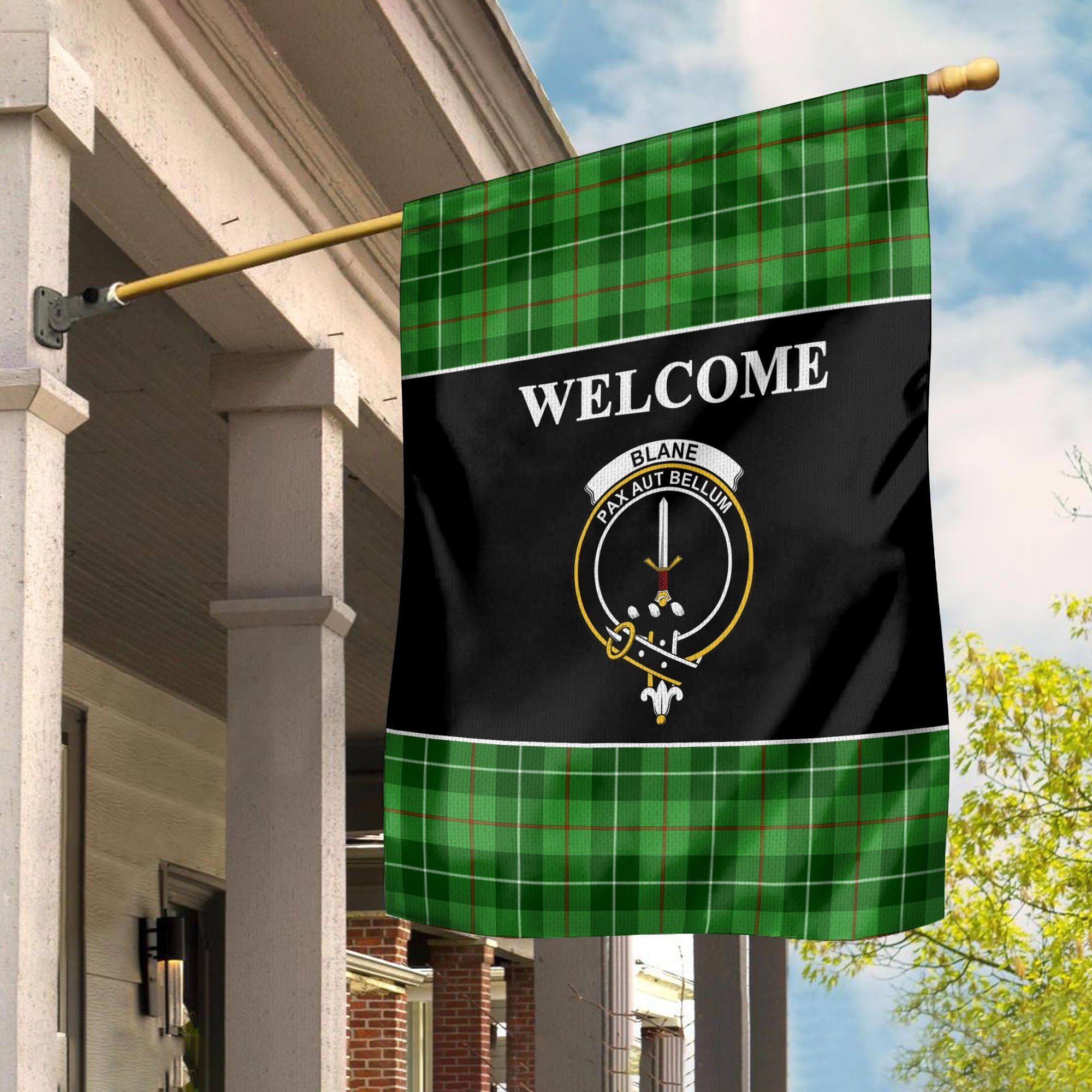 Blane Tartan Crest Black Garden Flag