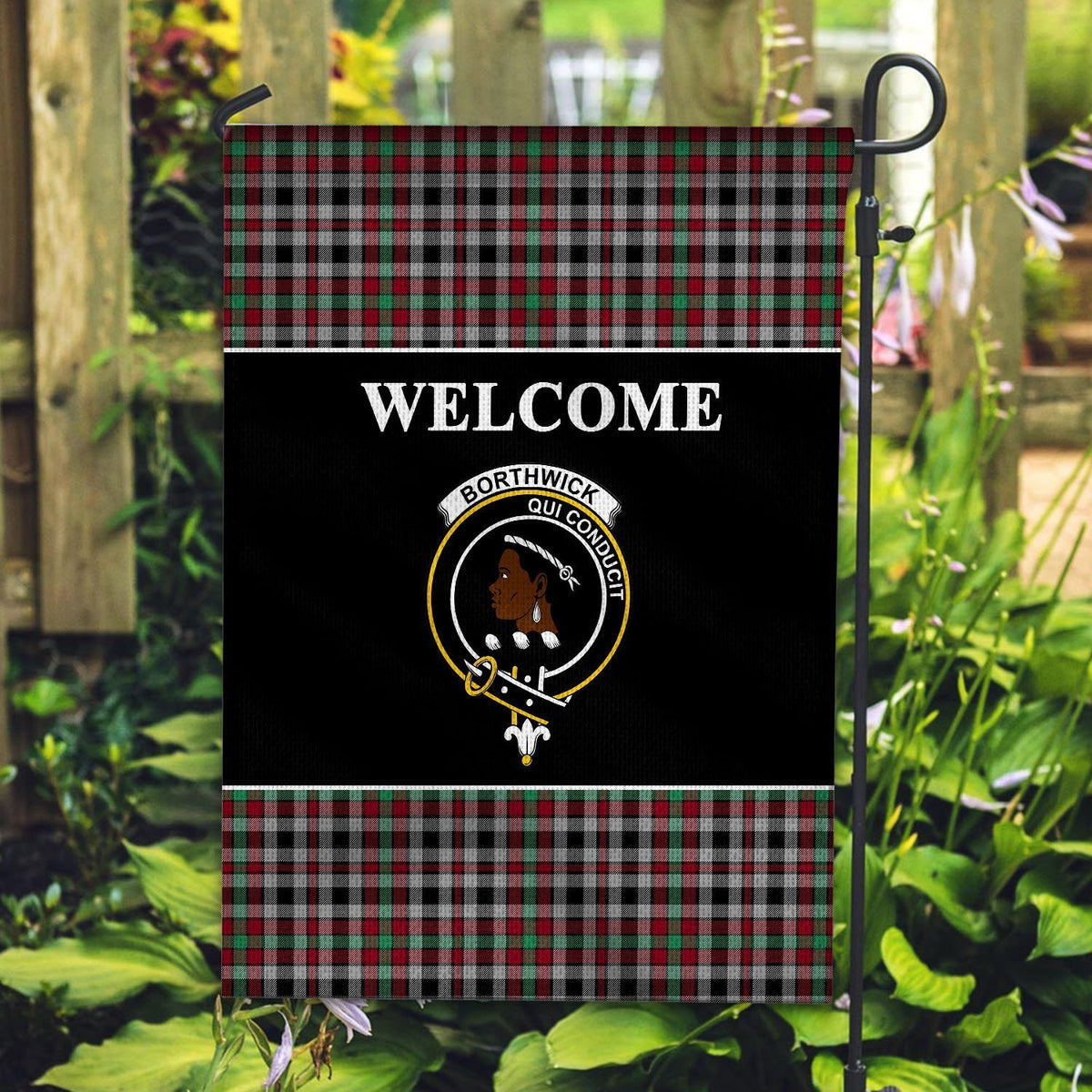 Borthwick Tartan Crest Black Garden Flag