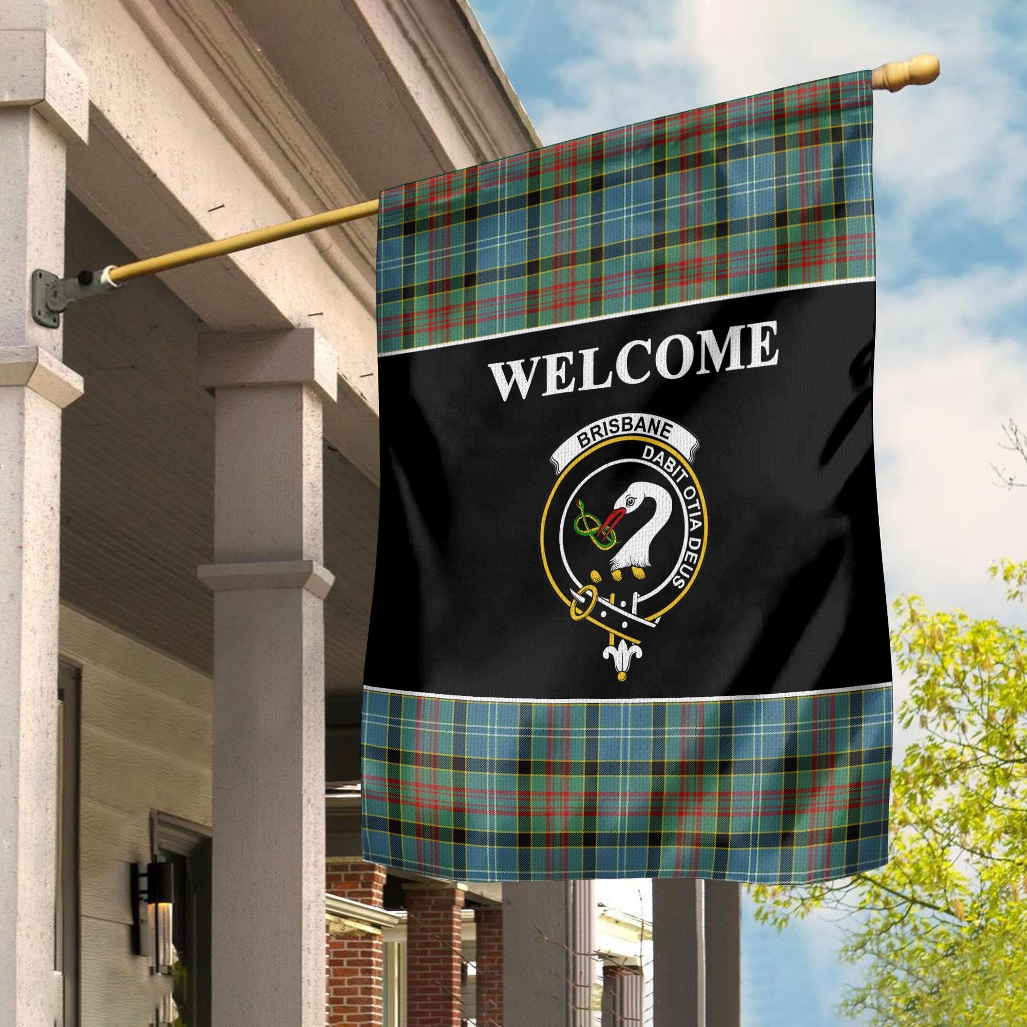 Brisbane Tartan Crest Black Garden Flag