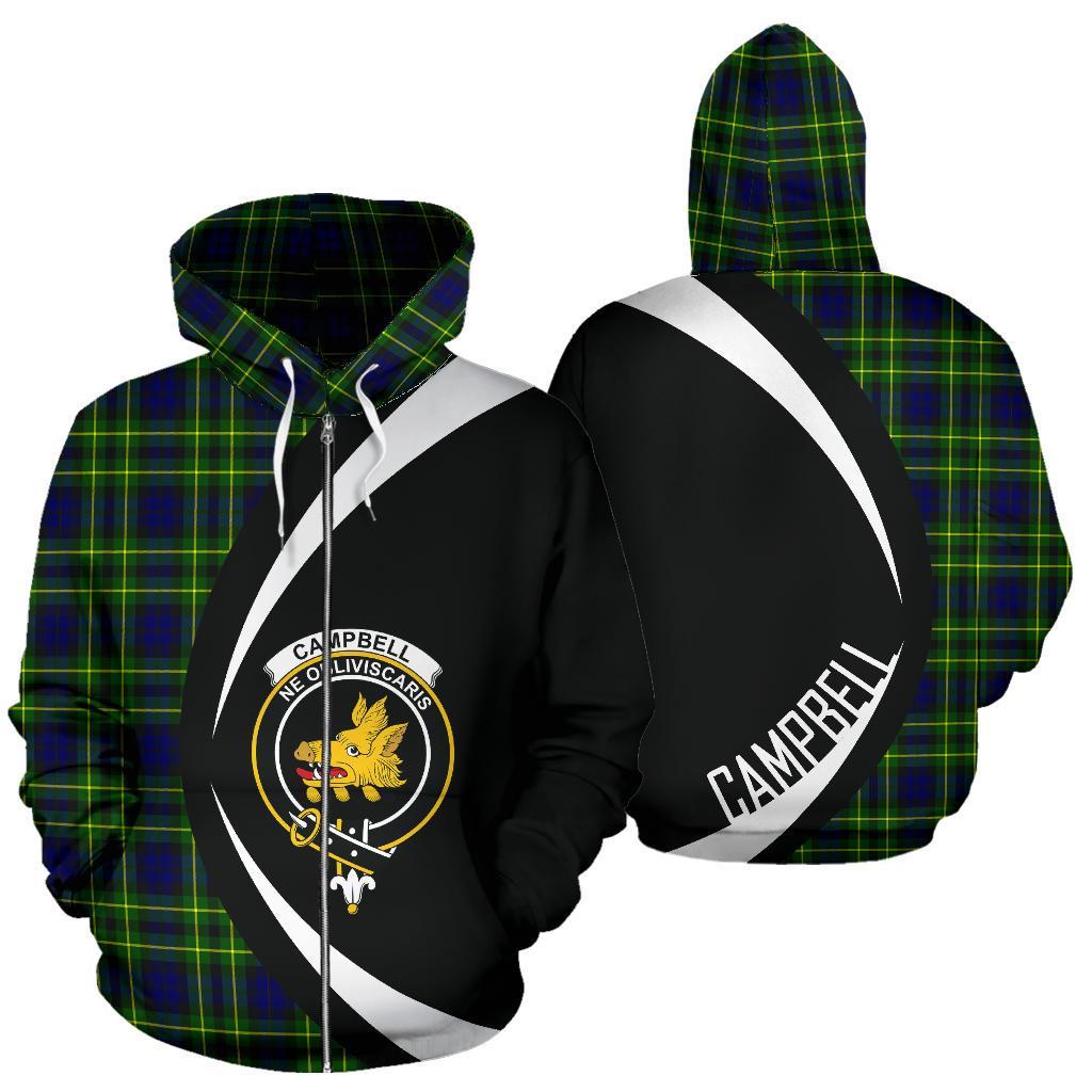 Campbell of Breadalbane Morden Tartan Crest Zipper Hoodie - Circle Style