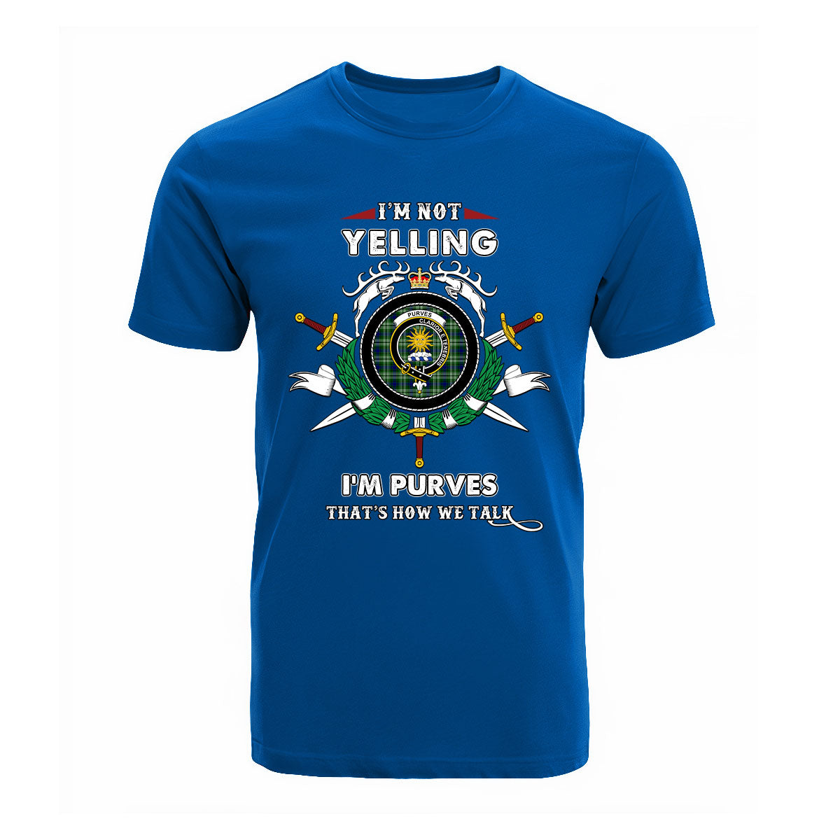 Purves Tartan Crest T-shirt - I'm not yelling style