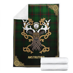 Anstruther Tartan Crest Premium Blanket - Celtic Stag style