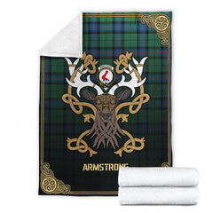 Armstrong Ancient Tartan Crest Premium Blanket - Celtic Stag style